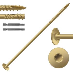 #14 x 7 Inch Outdoor Structural Wood Deck Screws (32Pcs/2lb), Carbon Steel, Tan, Flat Head, Rust Resistant Epoxy Coated, T30 Star Bit