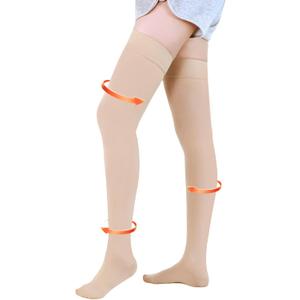 Medical Compression Stockings for Women and Men, 20-30 mmHg Thigh High Compression Socks Women Closed Toe Graduated Compression Socks for Varicose Veins, Edema, DVT, Dot-Top(Beige,2XL)