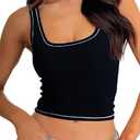 Danysu Women Rib Tank Top Padded Workout Top Square Neck Crop Tank Fitted Basic Cami Tops Size S