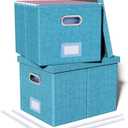 2 Pack File Storage Organizer, Document Organizer, Portable File Box with Lid, Fit for Letter/Legal File Folder Storage,Calamine Blue+Cobalt Green,Box only