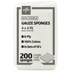 Medline Nonsterile Woven Gauze Sponges 8 Ply - 4" x 4" - 200/Box - White