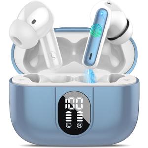 Wireless Earbuds 2024 Bluetooth 5.3 Headphones HiFi Stereo, 40H Playtime in-Ear Earbud, Bluetooth Earbuds with LED Power Display, IP7 Waterproof Wireless Earphones Sport Headset for Android iOS Sky Blue