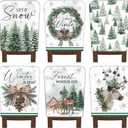 6 Pcs Winter Wonderland Chair Covers Hello Winter Chair Back Covers Frost Pine Tree Deer Chair Protector Slipcovers Washable Dining Room Seat Covers Winter Decor for Home Hotel Kitchen Indoor