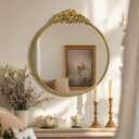 Vintage Round Mirror, 28" Baroque Style Circular Mirror, Antique Metal Frame Wall Mirror, Traditional Art Home Decor for Dressing Table, Bathroom or Bedroom,Retro Gold