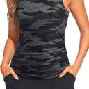 Tankini Swimsuits with Shorts - Two Piece Tummy Control Bathing Suits High Neck Swimwear with Two Side Pockets (Gray, L)