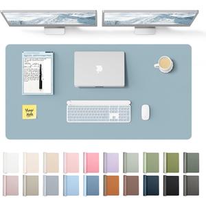 YSAGi Leather Desk Protector, Office Mat, Large Mouse Mat, Non-Slip PU Leather Blotter, Laptop Pad, Waterproof Writing Pad for Office and Home (Ice Blue, 47.2" x 23.6")