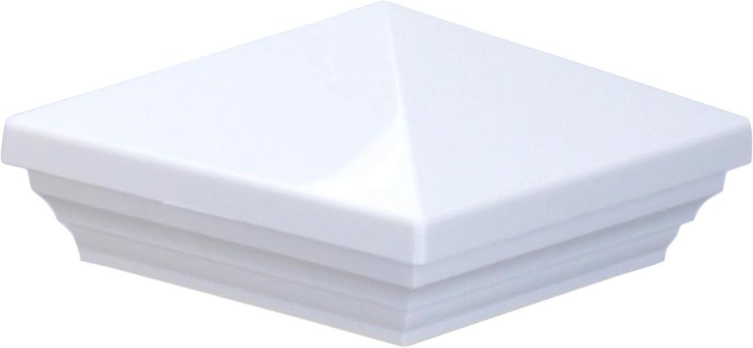 Myard Screw-Free Universal Fence Pyramid Top Cap fits Post 4 x 4 Inches (Actual Post Size 3.5'' x 3.5'', 89mm x 89mm) Porch, Handrail, Railing, Fence, Glue-On Design (Qty 1, White)