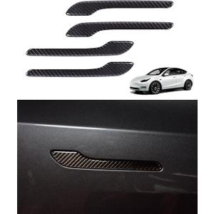 Door Handle Cover, Real Matte Carbon Fiber Door Handle Trim Protector Set Compatible with Tesla Model y Model 3 2017-2025 (4 Pieces) (Glossy Carbon Fiber with drip)