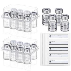 Threlaco 20 Pcs 1ml Sealed Sterile Empty Vials with Self Healing Injection Port Glass Penicillin Bottle with 20 Label Stickers (Aluminum)