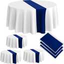 Oudain Round Plastic Table Cloth 84 Inch Disposable Table Cover Stain and Wrinkle Resistant Waterproof Tablecloths for Holiday Graduation Baby Shower Wedding Party Decoration(White, Navy Blue,3 Pcs)