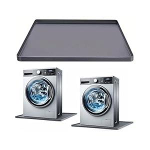 Washing Machine Pan Silicone Mat 27" x 27" with 0.6" Raised Edges – Non-Slip Waterproof Drip Tray, Anti-Vibration Soft Mat for Under Washer or Dryer, Floor Leak Protector for Laundry Room (Grey)