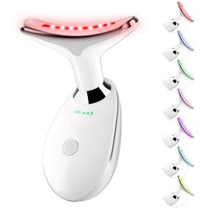 Red Light Therapy for Face, 7 Color LED Facial Light Therapy Wand for Skin Care at Home Blue Light Therapy Face Massager Tool for Neck (White)