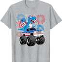 Dinosaur 4th Of July T Rex Dinosaur Monster Truck Dino T-Shirt, Medium