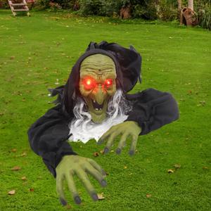 Halloween Outdoor Decoration, Grounderbreaker Zombie Witch with Flashing Eyes Creepy Sound,Scary Crawling Halloween Props Dcor Best Halloween Decorations, Haunted House Outdoor, Lawn, Yard Decor (Green)