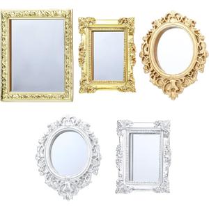 5 Pieces Miniature Dollhouse Mirror European Frame Mirror Dollhouse Victorian Baroque Wall Decor Miniature Bedroom Mini Furniture Accessory for 1/12 Dollhouse Decor, Gold and Silver