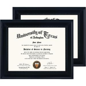 GMFrames Solid Wood Diploma Degree Frame for 8.5x11 Certificates,Black Finish with Intricate Black Rope Detail,UV Protection Acrylic,2 Pack