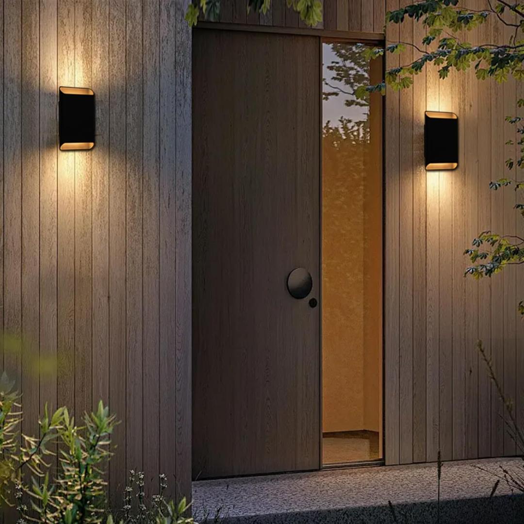 Modern Outdoor Wall Lights Exterior, 9 inch Up and Down LED Wall Sconce, Black Porch Light Fixture Wall Mount, Waterproof Lighting for Commercial Outdoor,House,Patio,Garage,Indoor, 2 Packs