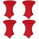 4 Pack Spandex Stretch Tablecloth - 32x43 Inch Square Corners, Fitted High Top Table Cloth for Cocktail, Bar, Weddings, Birthday, Banquet, Outdoor Party (Red)