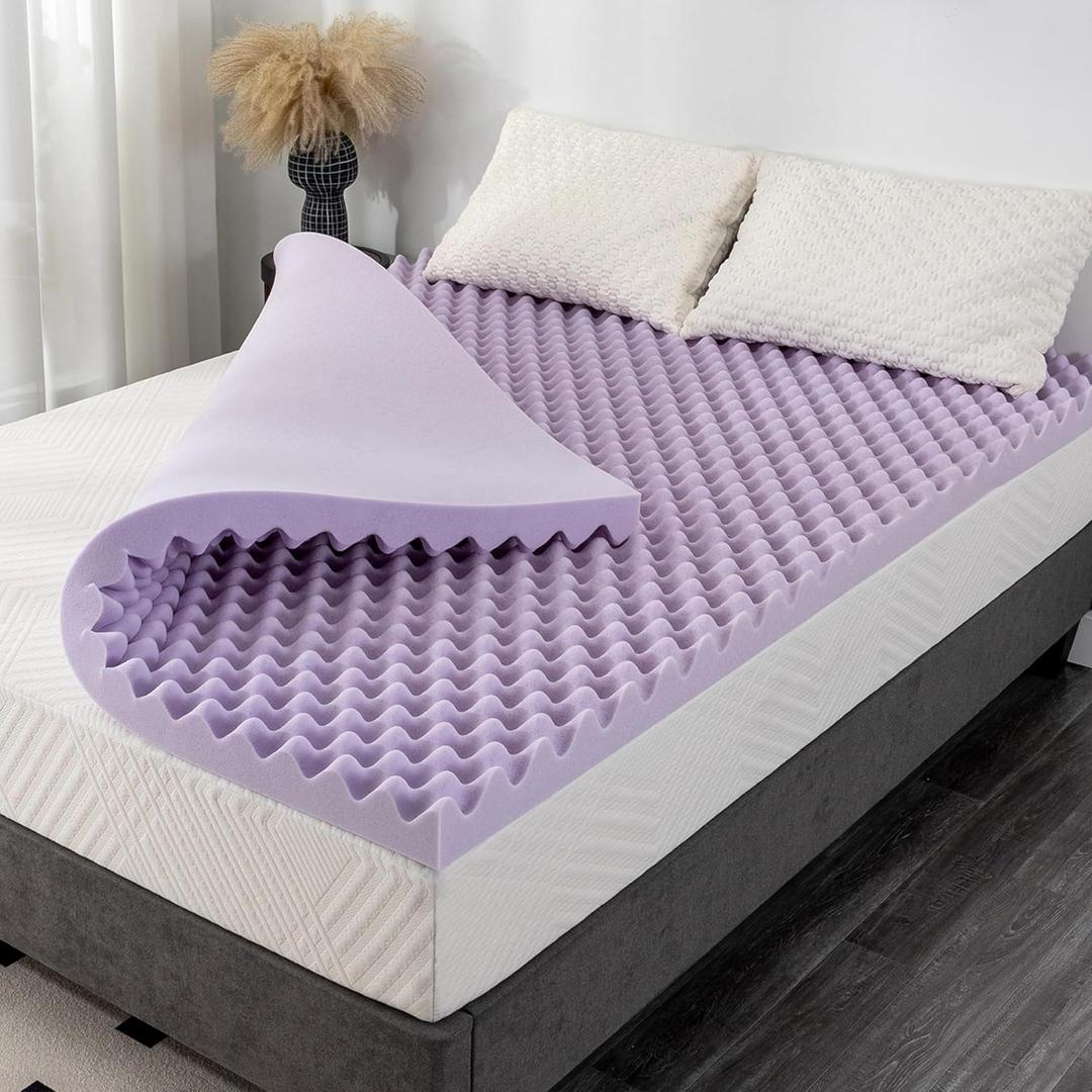3 Inch Egg Crate Twin Memory Foam Mattress Topper, Cooling Gel Infused Foam Mattress Topper for Pressure Relief, CertiPUR-US Certified Twin Bed Topper, Purple, 38"75"