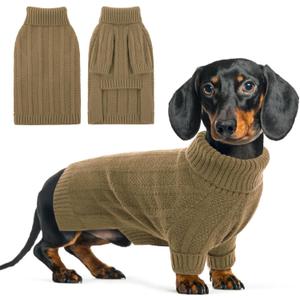 Queenmore XSmall Dog Sweater, Soft Knitted Dogs Sweater Christmas Clothing, Turtleneck Pullover Puppy Sweaters for Dogs, Cozy Pet Knitwear for Teacup, Chihuahua (Brown, XS) (Camel)