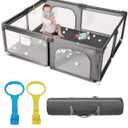 Baby Playpen with Mat, 71" x 59" Extra Large Play Yard for Babies and Toddlers, Baby Fence with Soft Thick Play Mat, Indoor Safety Activity Center for Infants, Easy to Assemble and CleanGray