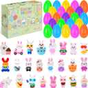 24 Pcs Easter Eggs Filled with Bunny Figurines SetPrefilled Easter Egg Party FavorsEaster Bunny Figurines Basket Stuffers Fillers, Party Favors and Classroom Prize Supplies