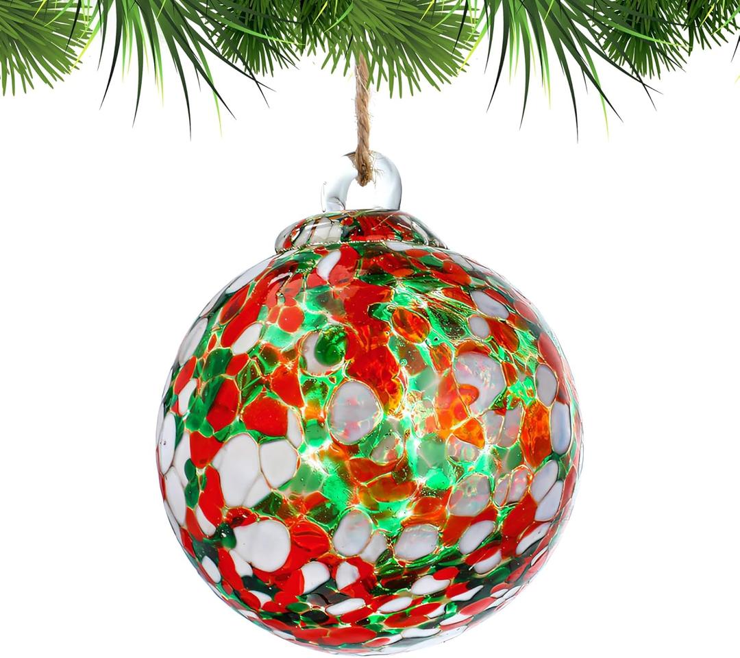 Hand Blown Glass Gazing Balls for Garden Hanging 2.3" Friendship Balls Christmas Ball Ornaments for Xmas Tree Decoration (Red - C)