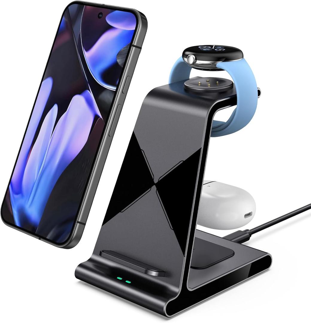 Charger for Pixel Watch 3/2, Fitbit Versa 4/Sense 2 (Not for Pixel Watch 4/1), Charging Station for Google Pixel 10 Pro XL/10 Pro/10/9a/9 Pro XL/9 Pro/9/8 Pro/8/8a, Pixel Buds Pro 2/Pro (No Adapter)