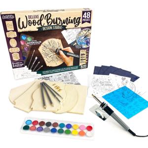 ArtSkills Wood Burning Kit for Beginners, Deluxe Pyrography Wood Engraving Art Set with Burner Pen, Stencils, Watercolor Paints, DIY Tools for Adults and Kids, 48 Pieces
