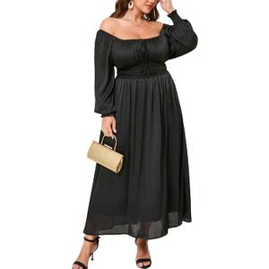 EYWOL Womens Plus Size Formal Wedding Guest Dress,Long Sleeve Elegant Flowy Spring Dresses Maxi Dress for Cocktail Party Prom (Black, XXL)