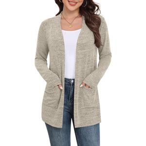 Yincro Womens Lightweight Cardigan Long Sleeve Open Front Casual Sweater Cardigans with Pockets (Beige, XL)