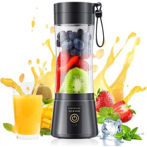 Cordless Portable Personal Size Blender - Mini Blender Make Smoothies and Shakes, 380Ml BPA Free Travel Cup, Powerful Blending Suit in Office/Home/Gym (Black)