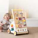 Wooden Baby Walker with Activity Center  Montessori Push Walker Toys for Boys & Girls 18 Months+  Educational Toddler Learning Walker with 10-in-1 Sensory Games