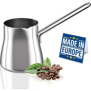 Crystalia Turkish Coffee Pot 18/10 Stainless Steel, Stove Top Tea Maker, Milk Warmer, Greek Arabic Coffee Cezve Briki, 29 oz (Silver, Large)