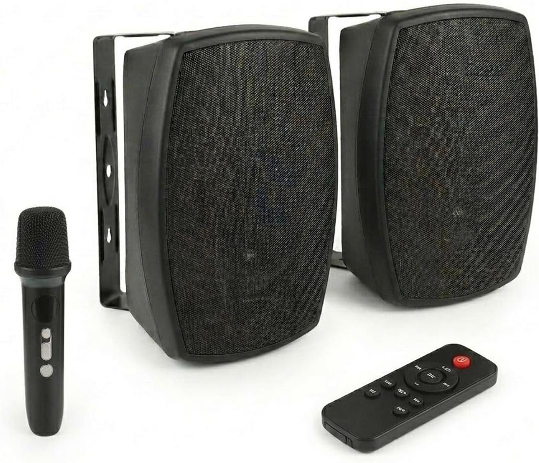 6.5 Inch Wall Mounted Bluetooth 5.4 Speakers, Peak 400W Indoor/Outdoor Waterproof Multi-Sync 200 Speakers/Auto-Pairing Auracast/Remote Control/BT Microphone for Patio/Garage/Home (Black, Pair)