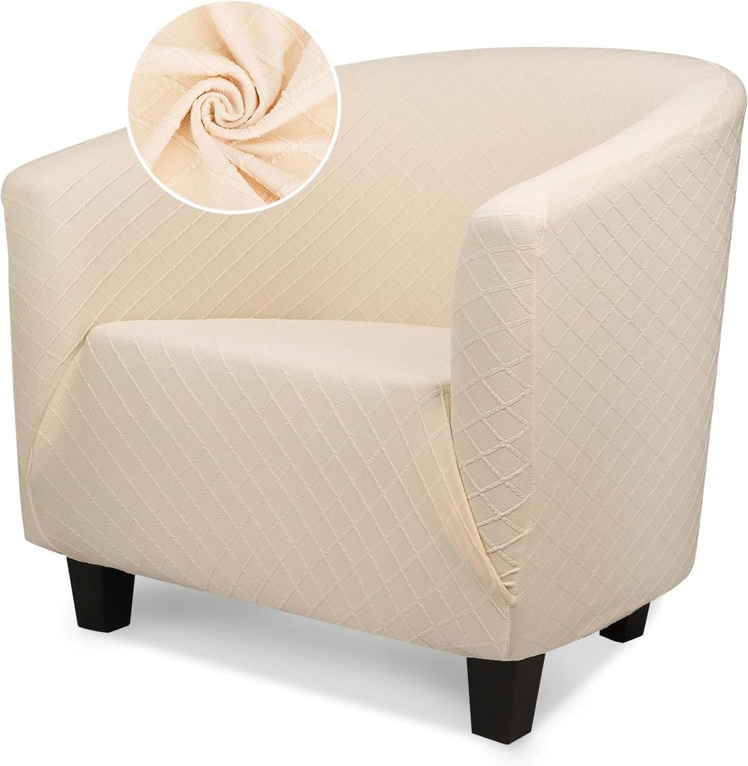 Treaful Club Chair Covers, 1 Piece Beige Club Chair Covers with Arms, Soft Stretch Tub Chair Slipcover Covers Sofa Covers Couch Cushion Removable Furniture Protector for Living Room Hotel Counter