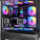 Aqua 7, Pre-Installed 6  120mm PWM ARGB Fan, ATX Mid Tower PC Case, Computer case with Panoramic View Tempered Glass Front & Side Panel, Type C Port, Gaming PC Case, Black