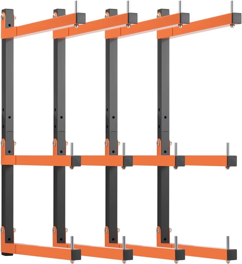 4 Pack Lumber Rack Wall Mount, Heavy Duty Wood Storage Racks, 6-Level System Organizer Shelving, 720 LBS Capacity Hanging Garage Shelves, Orange Brackets Utility Metal Shelf for Indoor and Outdoor