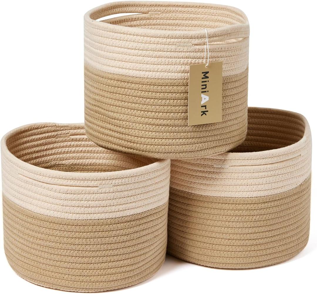 Small Basket for Organizing | Cube Shelf Closet Storage Baskets | 9.79.77.1 | Woven Rope Gift Basket | Nursery | Round 3 Packs Tan