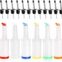 Tebery 6 Pack Plastic Juice Pour Bottles with 12 Stainless Steel Bottle Pourer, 34OZ Plastic Juice Dispensers for Bar Home Kitchen Party Supplies