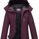 CAMEL CROWN Women's Warm Winter Ski Jackets Waterproof Snow Coat with Hood Mountain Windproof Rain Jacket Large, Dark Purple 