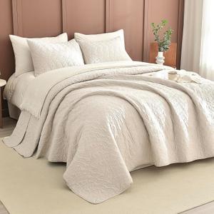 Masaca Oversized King Quilt 120x120,Wheat Oversized King Bedspread with Leaf Pattern,3 Piece Lightweight Ultra Soft Farmhouse California King Coverlet Set