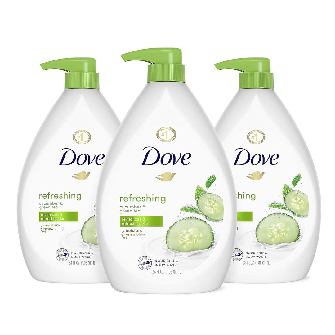Dove Body Wash Pump For Dry Skin Cucumber and Green Tea Sulfate Free Body Wash 34 oz, 3 PAck