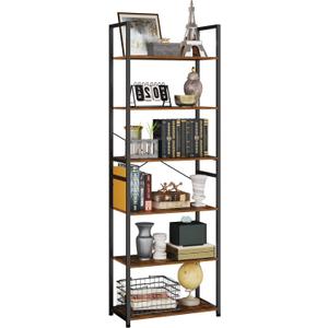 Book Shelf, Adjustable 6-Tier Tall Bookshelf, Wooden Bookcase Shelves for Bedroom, Living Room, Display Shelf for Home, Office, Kitchen, Standing Shelving Unit Storage Organizer BC-BR-6