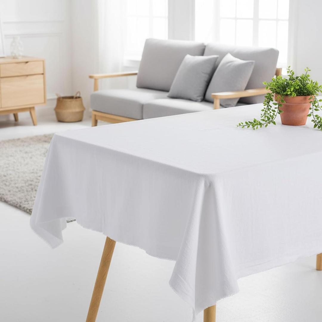 White Tablecloth Rectangle Tablecloth Cotton Fabric Table Cloth Washable Table Cloths for Festival Picnic Wedding Party and DIY Dye Project (55 x 39 inch)