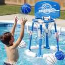 HYES 2 in 1 Pool Basketball Hoop, Floating Pool Toys with 4 Balls/8 Ring Toss Game for Kids Ages 4-8, Indoor Outdoor Water Basketball for Poolside Family Party for Adults Kids 8-12, Blue