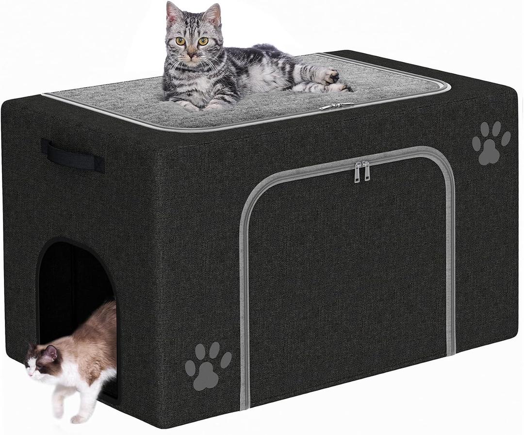 Cat Litter Box Enclosure with Cat Bed; Hidden Enclosure Litter Tray in Living Room, Bedroom, Corner; Kitten Washroom Fit Most of Litter Box; Large Pet Litter Box Pee Shield