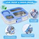 MISS BIG Stainless Steel Bento Box for Kids, 28oz 4 Compartments Lunch Box with Clear Lid, Lidded Sauce Cup and 50 Food Stickers, 304 Steel, BPA-Free, Dishwasher Safe for School (Blue)