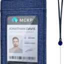 PU Leather Retractable Badge Holder with Clear ID Window & 3 Storage Compartments - Double-Sided Vertical ID Card Holder with Neck Lanyard, 23.6inch Reel & Snap Closure for Nurses, Teachers, Blue