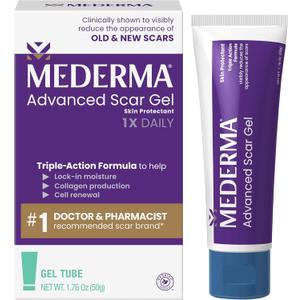 Mederma Advanced Scar Gel - Treats Old & New Scars, Reduces Appearance of Scars from Acne, Surgery, Burns, Injury & Stretch Marks, 1.76 Oz (50g) Mederma Advanced Scar Gel - Treats Old & New Scars, Reduces Appearance of Scars from Acne, Surgery, Burns, Injury & Stretch Marks, 1.76 Oz (50g)
